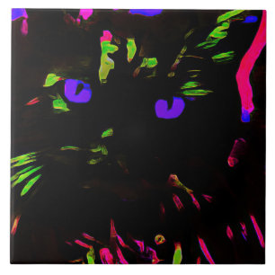 Neon Black Cat com olhos brilhantes