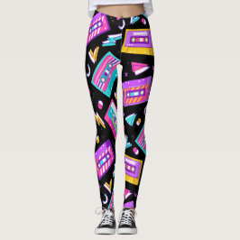 Neon & Black Trendy anos 80 Cassette Music Legging