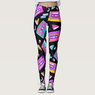 Neon & Black Trendy anos 80 Cassette Music Legging