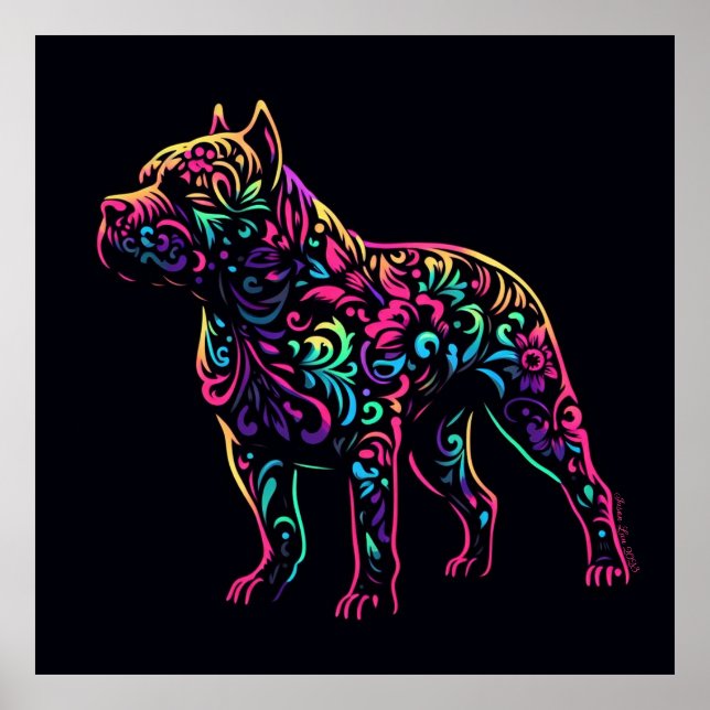 Neon Blacklight American Bully Art Poster (Frente)