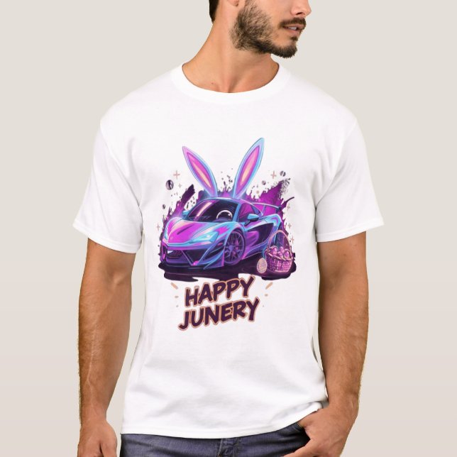 Neon Bunny-Drive | Design de Camiseta "Happy Juner (Frente)