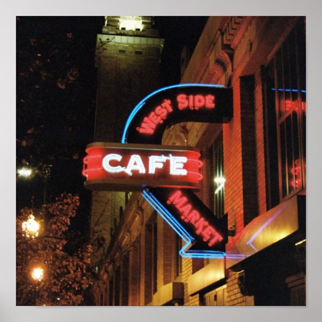 Neon Cafe Sign (Cleveland, Ohio) Poster 12x12 (Frente)