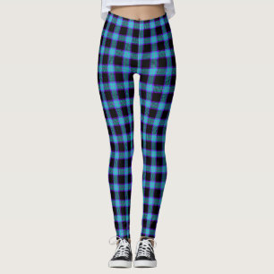 Neon Cerulean Blue Xadrez Leggings Punk Gótico Emo