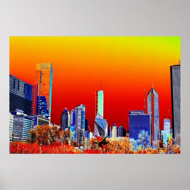 Neon Chicago Skyline Fine Art Poster (Frente)