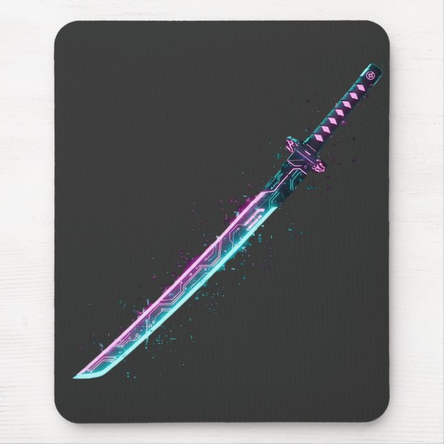 ​Neon Cyber-Katana: Digital Blade Tech mousepad  (Frente)