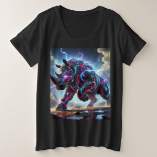 Neon Cyber Rhino Batalha de Tee Design de Camisa d