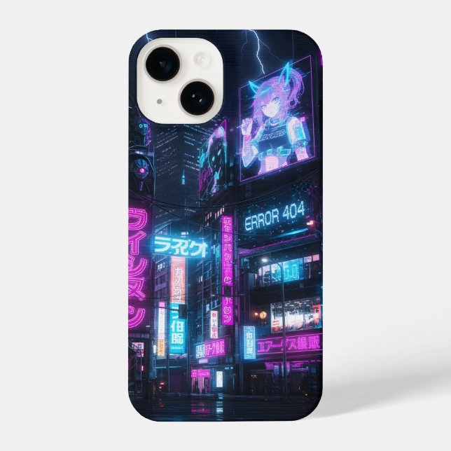 Neon Cyberpunk Glitch Anime iPhone Case (Verso)