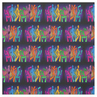 Neon Dancing Stick People On Black Tecido