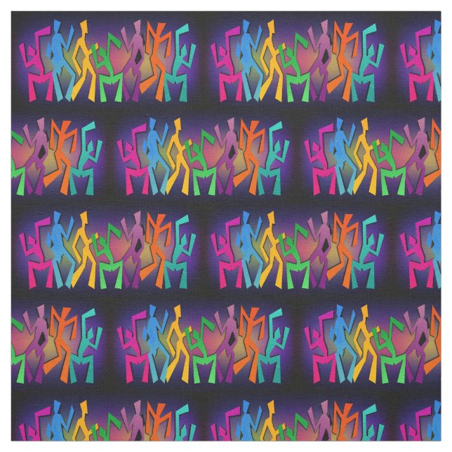 Neon Dancing Stick People On Black Tecido (Modelo)