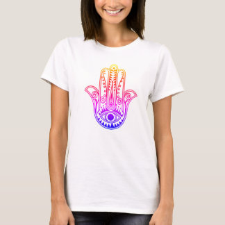 Neon design Hamsa Mão na camiseta feminina.