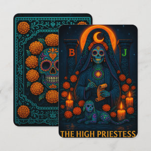 Neon Dia de los Muertes High Priestess Tarot Card
