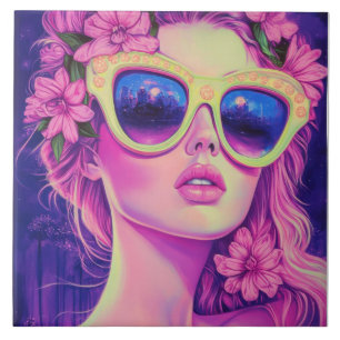 Neon Dream Girl com óculos de sol florais
