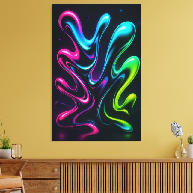 Neon Dreams II Abstract Canvas | Chrome Wall Art (Insitu(Sala de estar))