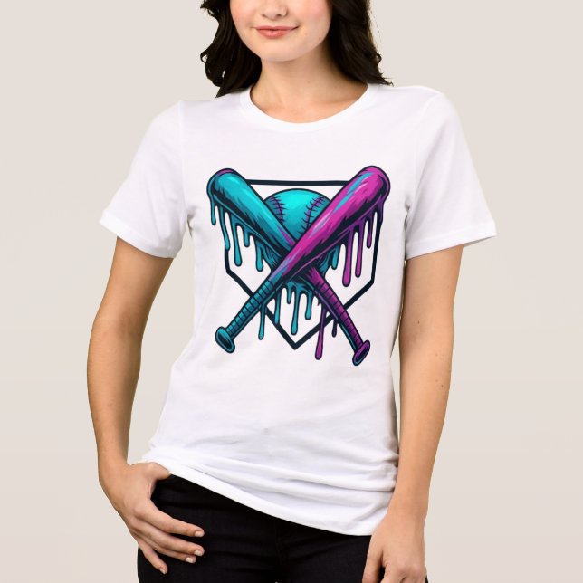 Neon Drip Baseball Bats T-Shirt Design - Strada Ne (Frente)