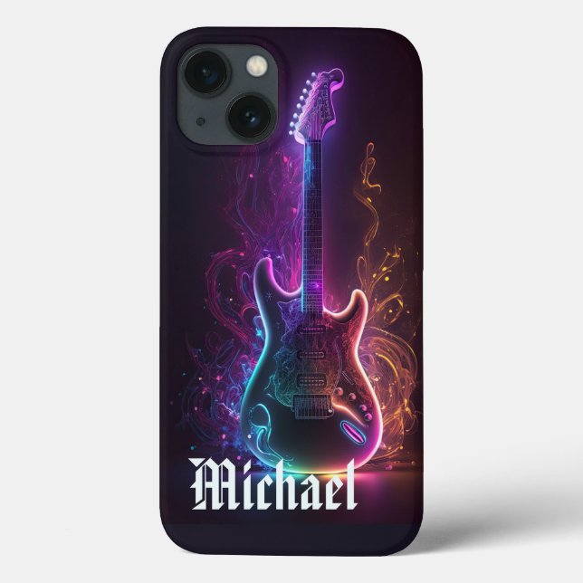 Neon Electric Guitar Music Nome Personalizado (Verso)