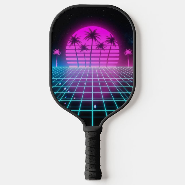 Neon Electric Palms Retro Vaporwave Custom Pickleb (Front)