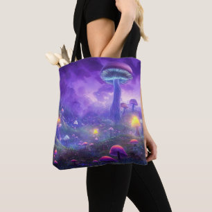 Neon Fantasy Mushroom Tote Bag