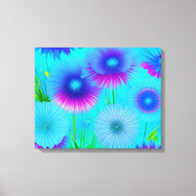 Neon Floral Blue Purple Flowers Canvas (Frente)