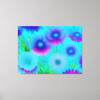 Neon Floral Blue Purple Flowers Canvas