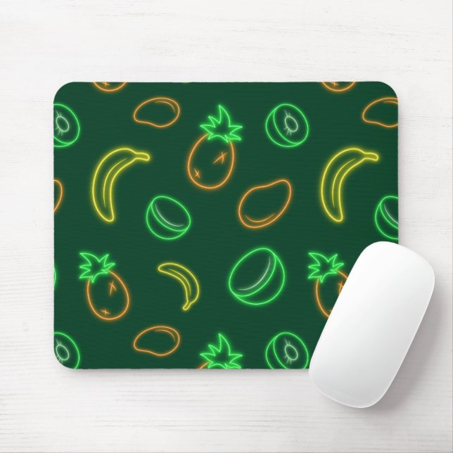Neon Fruit Pattern Mouse Pad – Tropical Aesthetic (Com mouse)