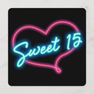 Neon Glow Heart SWEET 15 Convite de aniversário