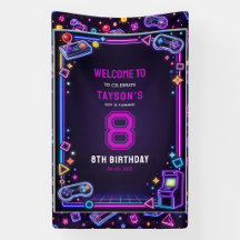 Neon Glow Retro Arcade Jogos 8º Aniversário