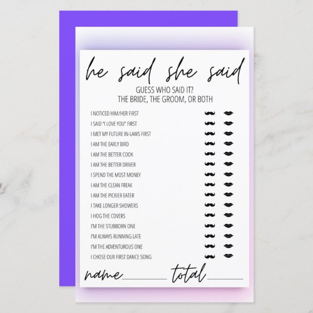 Neon Gradient Ele Disse Que Disse O Jogo Do Chá de (Frente/Verso)