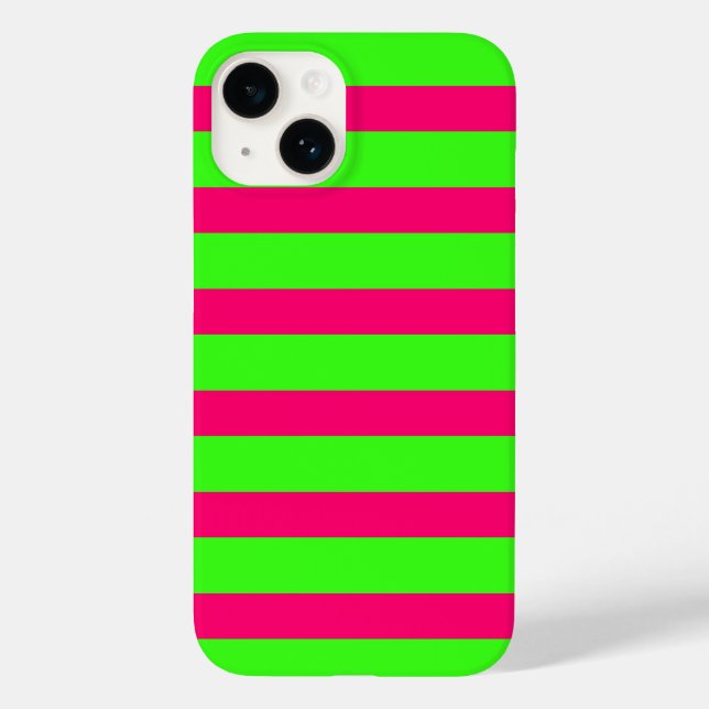 Neon Green & Pink Striped iPhone Case – Customize (Verso)