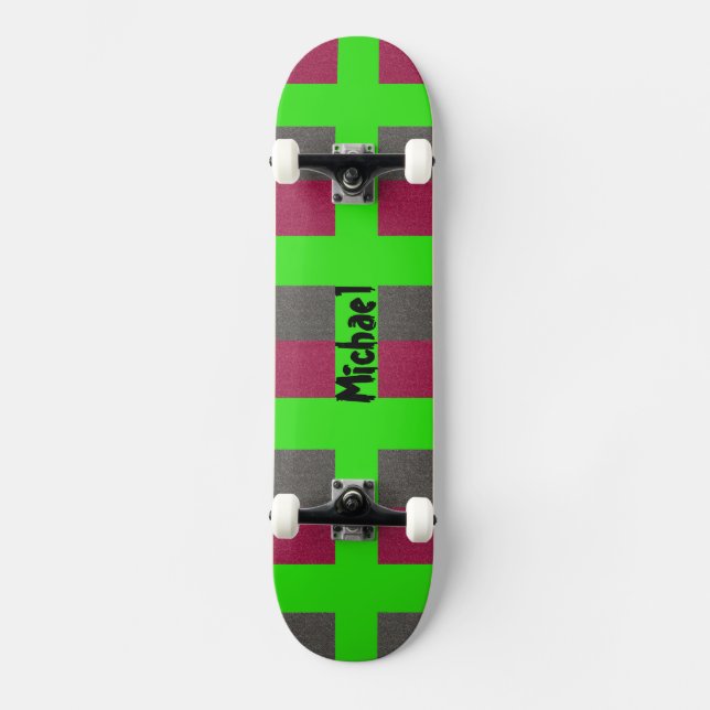 Neon Green Preppy Skateboard Simulada Cinza Vermel (Frente)
