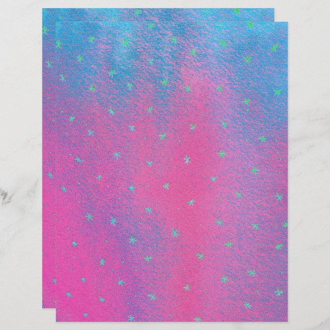 Neon Green Stars Rosa Azul Brilhante Olhar (Frente/Verso)