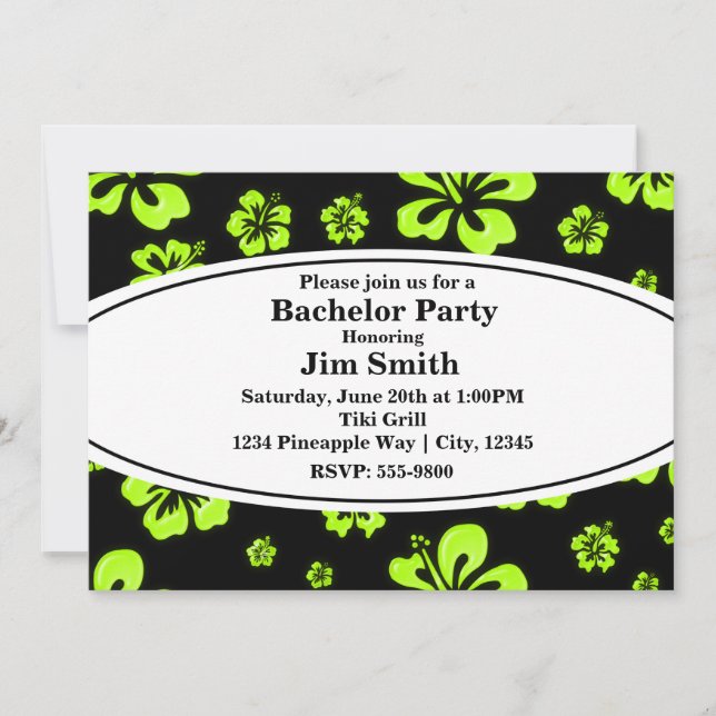 Neon Green Yellow Hibiscus Floral Black Convite (Frente)
