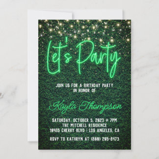 Neon Greenery Green Wall Convite de festas Vamos