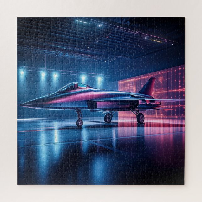 Neon Hangar Jet - Cyberpunk Quebra-cabeça (Vertical)