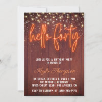 Neon Hello Quarty Wooden Birthday Convite