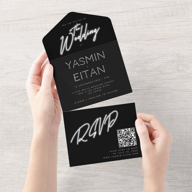 Neon Lights Black & White Glam Weding (Aba destacável)