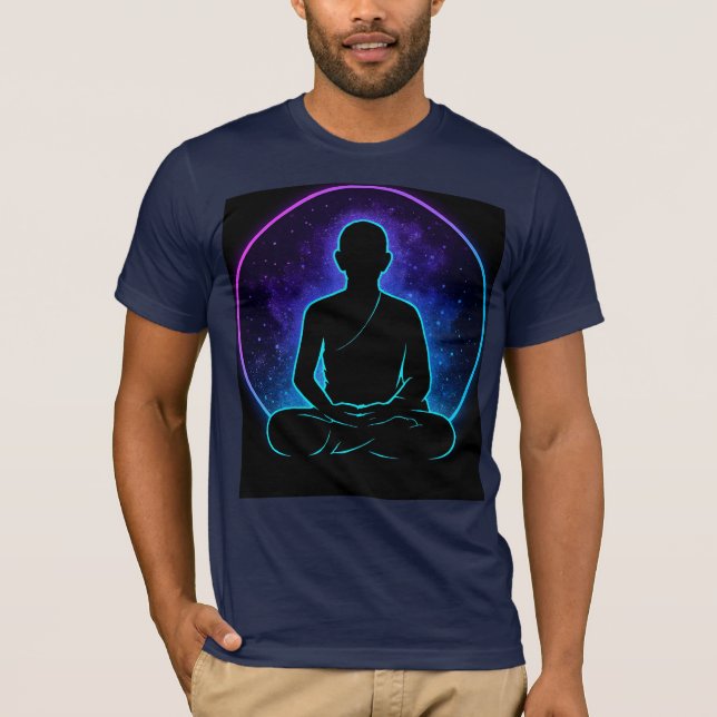 Neon Meditando Camisa Espiritual Monge | Ze Cósmic (Frente)