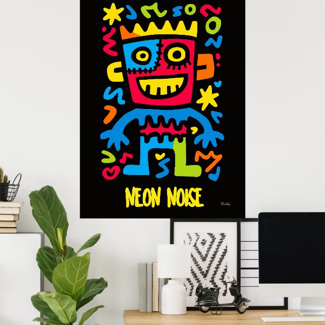 Neon Monster Poster - Design do Dia das Bruxas de  (Escritório em casa)