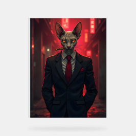 Neon Noir Sphynx Cat in Mafia Style