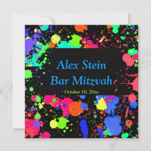 Neon Paint Splatter, Bar / Convite Mitzvah Bat