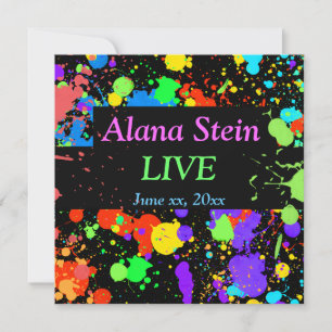 Neon Paint Splatter, Bar / Convite Mitzvah Bat