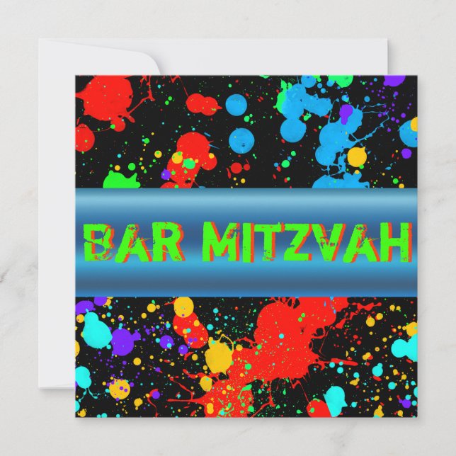 Neon Paint Splatter, Bar Mitzvah Convite (Frente)