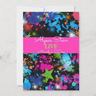 Neon, Paint Splatter, Bat Mitzvah Convite