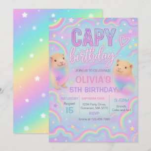 Neon Pastel Capybara Convite de aniversário