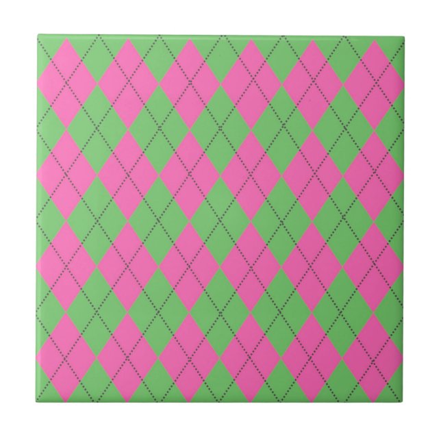 Neon Pink Green Argyle Diamond Patterno (Frente)