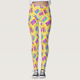 Neon Pink Trendy anos 80 Cassette Music Leggings