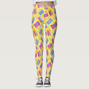 Neon Pink Trendy anos 80 Cassette Music Leggings