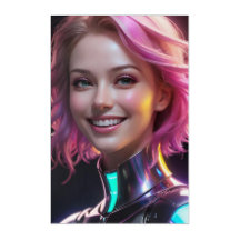 Neon Pulse | Cyberpunk Pink Hair Android Woman Art