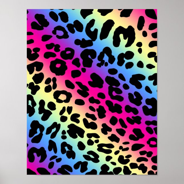 Neon Rainbow Leopard Pattern Impressão (Frente)