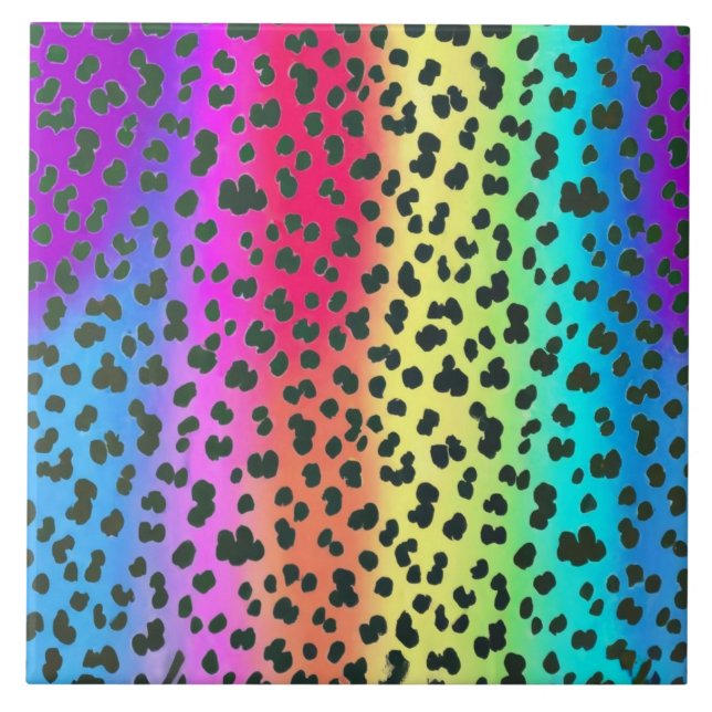 Neon rainbow Leopardo Azulejo cerâmico (Frente)