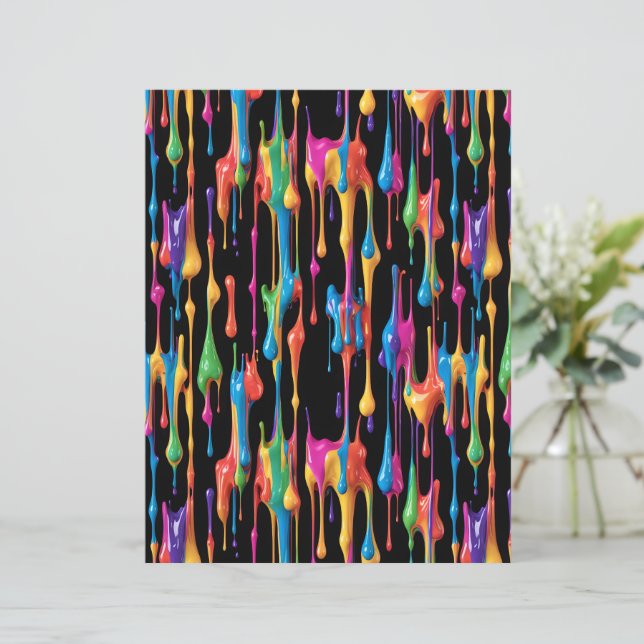 Neon Rainbow Paint Drips Pattern Scrapbook Paper (Em pé/Frente)